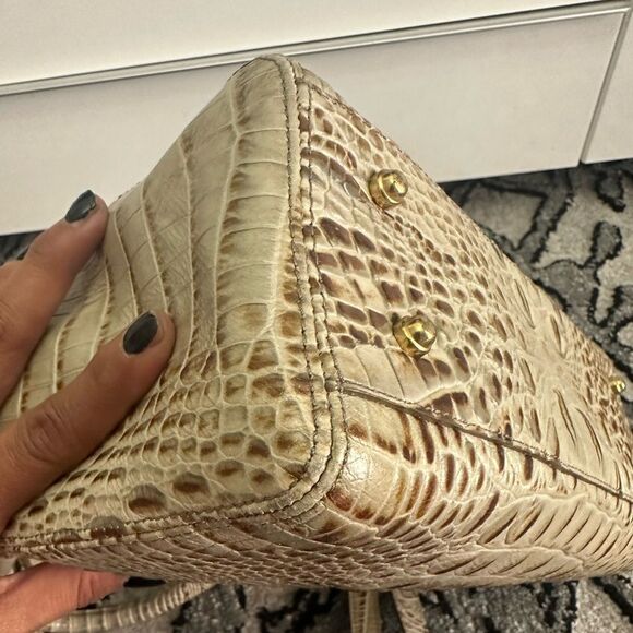 Brahmin mini Arno Tote| Tan Crocodile Embossed Leather Satchel - Picture 8 of 14